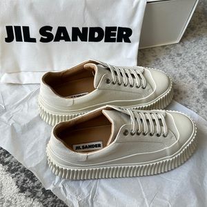 Jill Sander Off-White Canvas Platform Sneakers - Size 37
